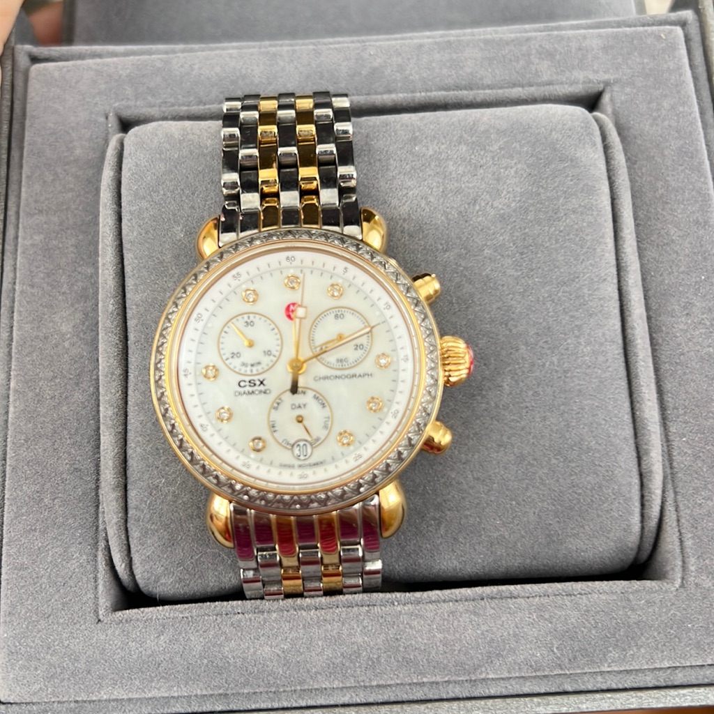 GoldSilver Michele Diamond Watch Diamonds On Watch Face And Bezel